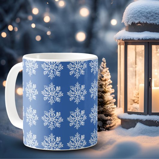 ブルー＋ホワイトの雪の結晶模様 クリスマス コーヒーマグカップ