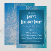 ブルー&ホワイトアイスウィンターワンダーランド誕生日パーティー 招待状 (正面/裏面)