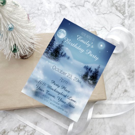 ブルー&ホワイトアイスウィンターワンダーランド誕生日パーティー 招待状