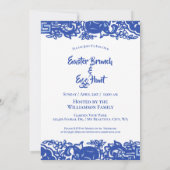 ブルー&ホワイトイースターバニーブランチ卵狩り 招待状 (裏面)