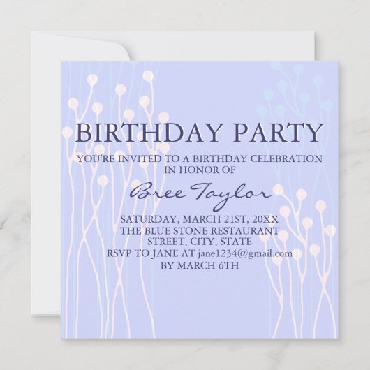 ブルー&ホワイトウィッグデザイン誕生日招待状 招待状 (正面)