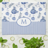 ブルー |ホワイトウォーターカラーカボチャのパッチパターン キッチンタオル (折り畳み)