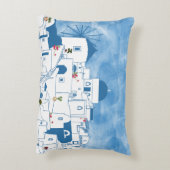 ブルー&ホワイトウォーターカラーサントリーニギリシャ アクセントクッション (裏面(縦))