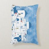 ブルー&ホワイトウォーターカラーサントリーニギリシャ アクセントクッション (正面(垂直))