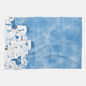 ブルー&ホワイトウォーターカラーサントリーニギリシャ キッチンタオル (横)