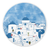 ブルー&ホワイトウォーターカラーサントリーニギリシャ セラミックノブ (正面)