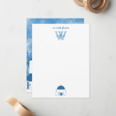 ブルー&ホワイトウォーターカラーサントリーニギリシャ ノートカード (正面/裏面インサイチュ)