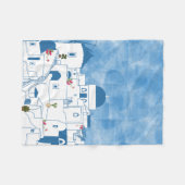 ブルー&ホワイトウォーターカラーサントリーニギリシャ フリースブランケット (正面(横))