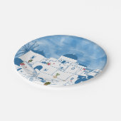 ブルー&ホワイトウォーターカラーサントリーニギリシャ ペーパープレート (アングル)