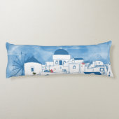 ブルー&ホワイトウォーターカラーサントリーニギリシャ ボディピロー (裏面)