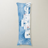 ブルー&ホワイトウォーターカラーサントリーニギリシャ ボディピロー (正面縦)