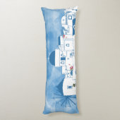 ブルー&ホワイトウォーターカラーサントリーニギリシャ ボディピロー (裏面 (縦))