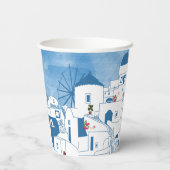 ブルー&ホワイトウォーターカラーサントリーニギリシャ 紙コップ (裏面)