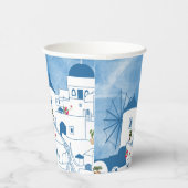 ブルー&ホワイトウォーターカラーサントリーニギリシャ 紙コップ (右)