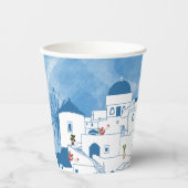 ブルー&ホワイトウォーターカラーサントリーニギリシャ 紙コップ (正面)