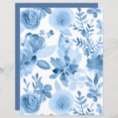 ブルー&ホワイトウォーター色フローラスクラップブック紙 (正面/裏面)