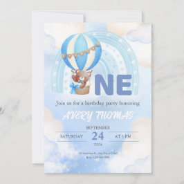 ブルー&ホワイトウォーター色ミニマリスト誕生日パーティー 招待状