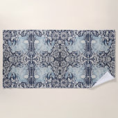 ブルー&ホワイトウサギバニーフローライエレガントースター ビーチタオル (正面)