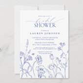 ブルー&ホワイトガーデンフラワーズブライダルシャワー 招待状 (正面)