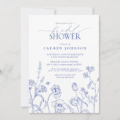 ブルー&ホワイトガーデンフラワーズブライダルシャワー 招待状 (正面)