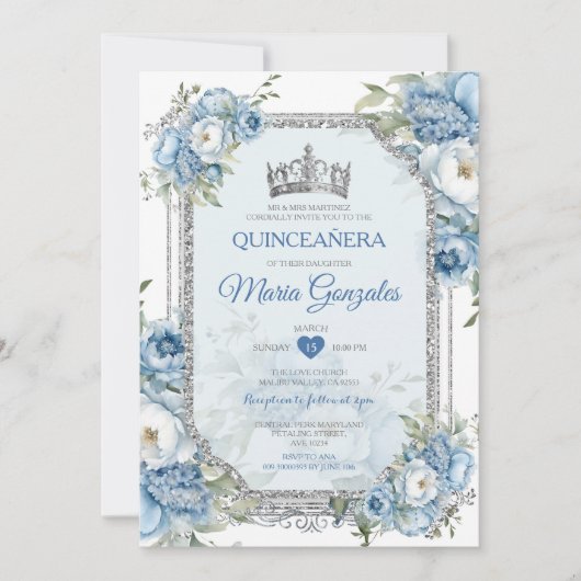 ブルー&ホワイトキンセアニラシルバークラウン15アノス 招待状 (正面)