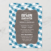 ブルー&ホワイトギンガムキャンバスブライダルシャワー 招待状 (正面/裏面)