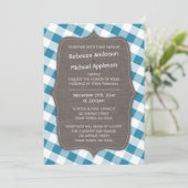 ブルー&ホワイトギンガムキャンバス結婚式招待状 招待状 (スタンド正面)