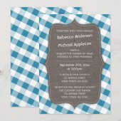 ブルー&ホワイトギンガムキャンバス結婚式招待状 招待状 (正面/裏面)
