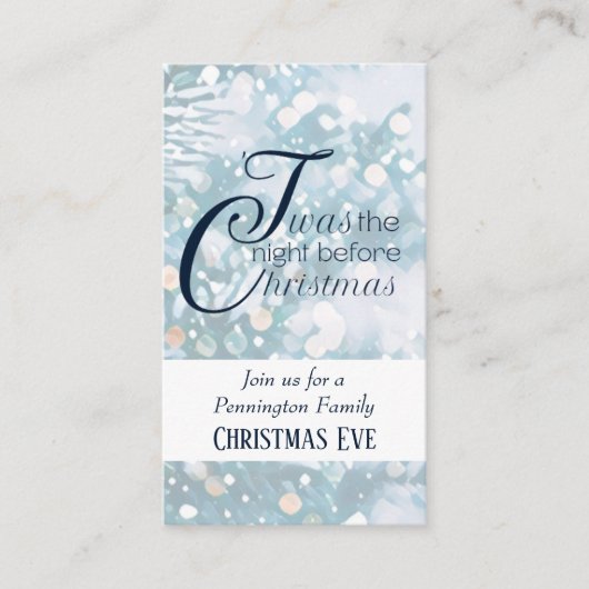 ブルー&ホワイトクリスマスイブパーティーミニ招待状 エンクロージャーカード (正面)