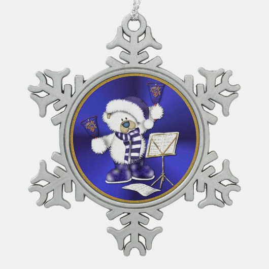 ブルー&ホワイトクリスマスベアースノーフレークオーナメント スノーフレークピューターオーナメント (正面)