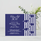 ブルー&ホワイトグラッドハッツ卒業招待状 招待状 (スタンド正面)
