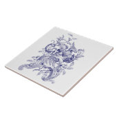 ブルー&ホワイトグリフィンオンロカイルバロック タイル (側面)