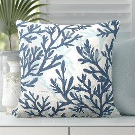 ブルー&ホワイトコーラル装飾用クッション クッション