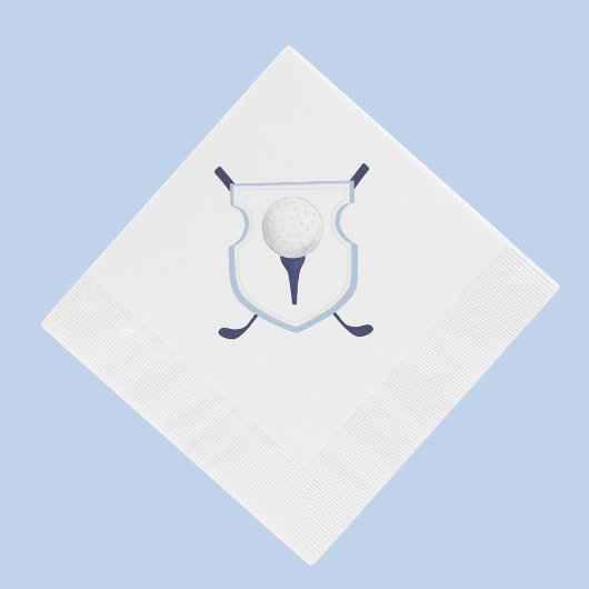 ブルー&ホワイトゴルフクレスト、水色ゴルフパーティー 縁ありカクテルナプキン