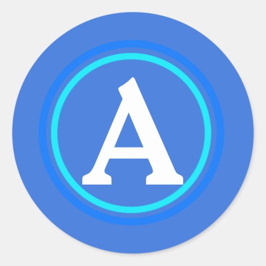 ブルー&ホワイトサークルモノグラム封筒用シール ラウンドシール (正面)