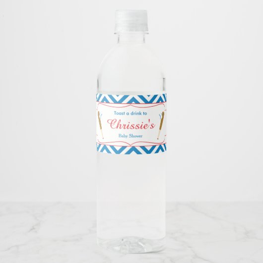 ブルー&ホワイトシェブロンベビー ペットボトルラベル (正面)