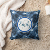 ブルー&ホワイトシボリサークル絞り染めモノグラム名 クッション (ブランケット)