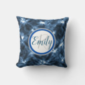 ブルー&ホワイトシボリサークル絞り染めモノグラム名 クッション (正面)