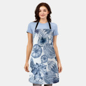 ブルー&ホワイトシーシェルズコーストデザイン エプロン (着用した状態)