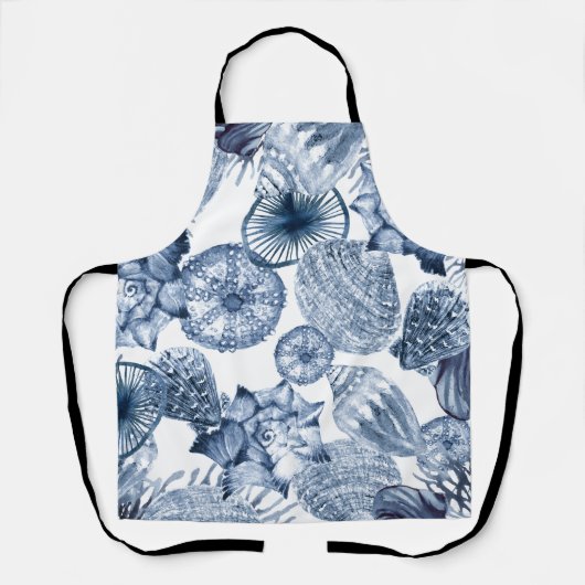ブルー&ホワイトシーシェルズコーストデザイン エプロン (正面)