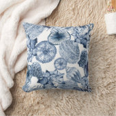 ブルー&ホワイトシーシェルズコーストデザイン クッション (ブランケット)