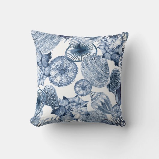 ブルー&ホワイトシーシェルズコーストデザイン クッション (正面)
