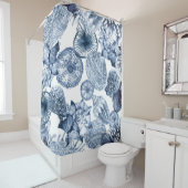 ブルー&ホワイトシーシェルズコーストデザイン シャワーカーテン (インサイチュ)