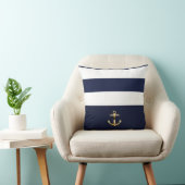ブルー&ホワイトストライプ金ゴールドいかりシ航海のック クッション (椅子)