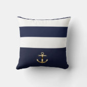 ブルー&ホワイトストライプ金ゴールドいかりシ航海のック クッション (裏面)