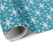 ブルー&ホワイトスノーフレークのセーターのステッチクリスマス ラッピングペーパー (ロールコーナー)