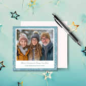 ブルー&ホワイトスノーフレークスクエアホリデーフォトカード シーズンカード