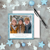 ブルー&ホワイトスノーフレークスクエアホリデーフォトカード シーズンカード