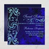 ブルー/ホワイトスノーフレークスワールSweet16誕生日招待状 招待状 (正面/裏面)