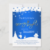 ブルー、ホワイトスノーフレーク&トナカイ、会社のロゴ 招待状 (正面)
